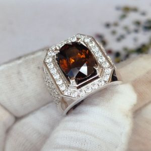 Nhẫn Nam Vàng Trắng 14k Đá Zircon Cam Đào (4)