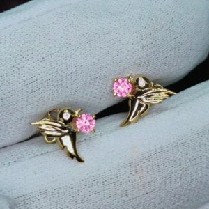 Hoa Tai Vàng 14k Spinel Hồng (2)