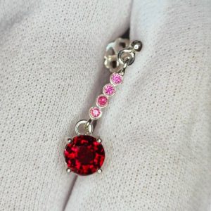 Hoa Tai Vàng Trắng 14k Garnet đỏ (2)