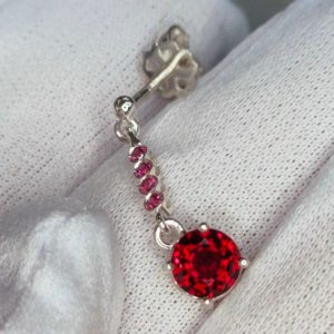 Hoa Tai Vàng Trắng 14k Garnet đỏ (3)
