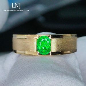 Nhẫn Nam Vàng 14k Đá Garnet Xanh