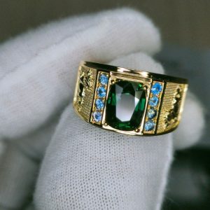 Nhẫn Nam Vàng Gold đá Sapphire Xanh đính đá Tấm Sapphire Hero