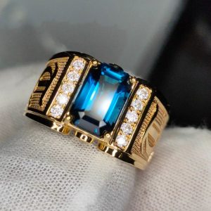 Nhẫn Nam Vàng 14k Aquamarine Blue