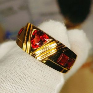 Nhẫn Nam Vàng 14k Garnet đỏ