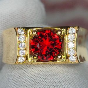 Nhẫn Nam Vàng 14k Garnet đỏ