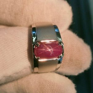 Nhẫn Nam Vàng Trắng 14k Ruby Sao (4)