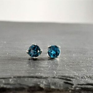 Hoa Tai Vàng Trắng 14k đá Topaz London Blue Thiên Nhiên (2)