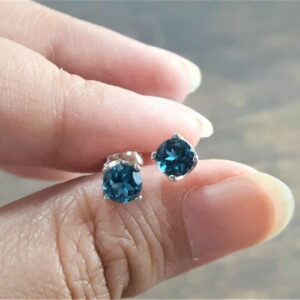 Hoa Tai Vàng Trắng 14k đá Topaz London Blue Thiên Nhiên (5)