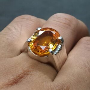 Nhẫn Nam Vàng Trắng 14k Đá Citrine Thiên Nhiên (5)