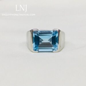 Nhẫn Nam Vàng Trắng 14k đá Topaz Thiên Nhiên