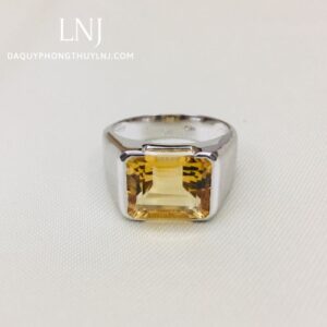 Nhẫn Nam Vàng Trắng Vàng Trắng 14k Citrine Thiên Nhiên