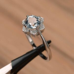 Nhẫn Nữ Vàng Trắng 14k đá Aquamarine Thiên Nhiên (3)