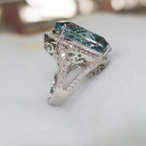 Nhẫn Nữ Vàng Trắng 14k đá Aquamarine Thiên Nhiên (2)
