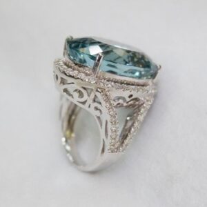 Nhẫn Nữ Vàng Trắng 14k đá Aquamarine Thiên Nhiên (3)