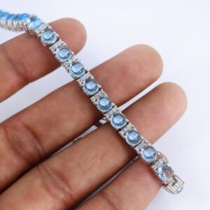 Vòng Tay Vàng Trắng 14k đá Aquamarine Thiên Nhiên (4)