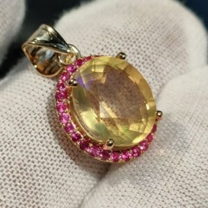 Mặt Dây Chuyền Đá Opal Đính Tấm Ruby Vàng Gold 14k Thiên Nhiên (2)