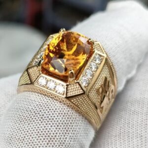 Nhẫn Nam Đá Citrine Vàng Gold 14k Đá Tấm Moissanite (2)