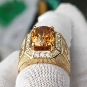 Nhẫn Nam Đá Citrine Vàng Gold 14k Đá Tấm Moissanite (3)