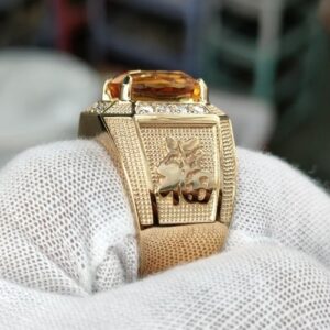 Nhẫn Nam Đá Citrine Vàng Gold 14k Đá Tấm Moissanite (4)