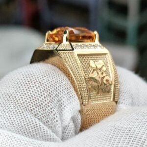 Nhẫn Nam Đá Citrine Vàng Gold 14k Đá Tấm Moissanite (5)